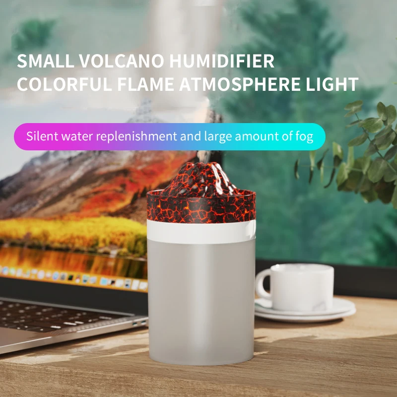 2024 Customized Mini Volcano LED Humidifier Children USB Installation Electric Power Household Car Use Environmental Protection