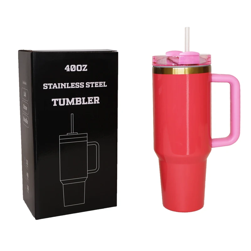 USA Warehouse copper mug 40oz powder coated vacuum insulated copper stainless steel travel coffee tumbler with handle and lid