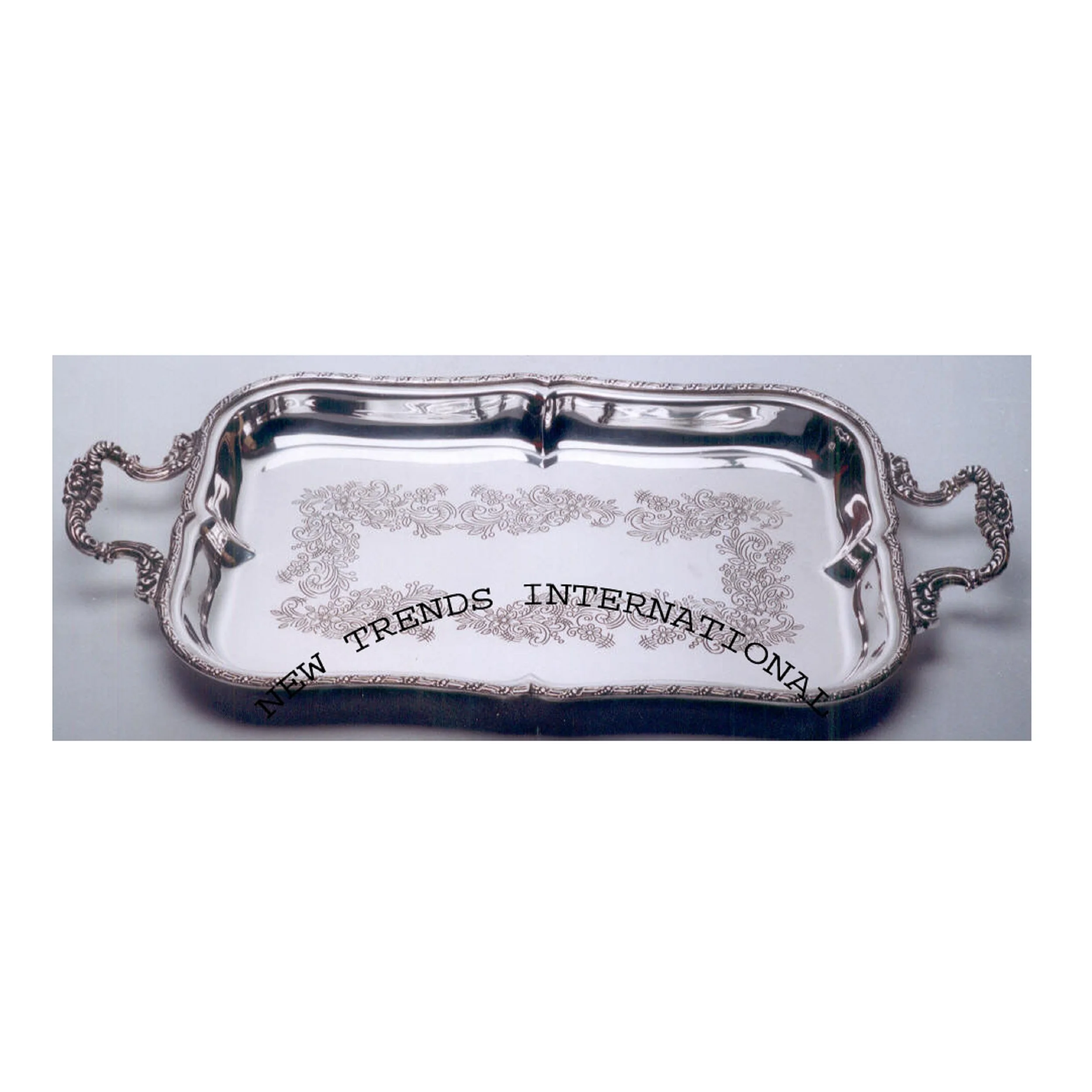 Античный художественный декор декоративный цветочный посеребренный латунный сервировочный поднос для настольного декора