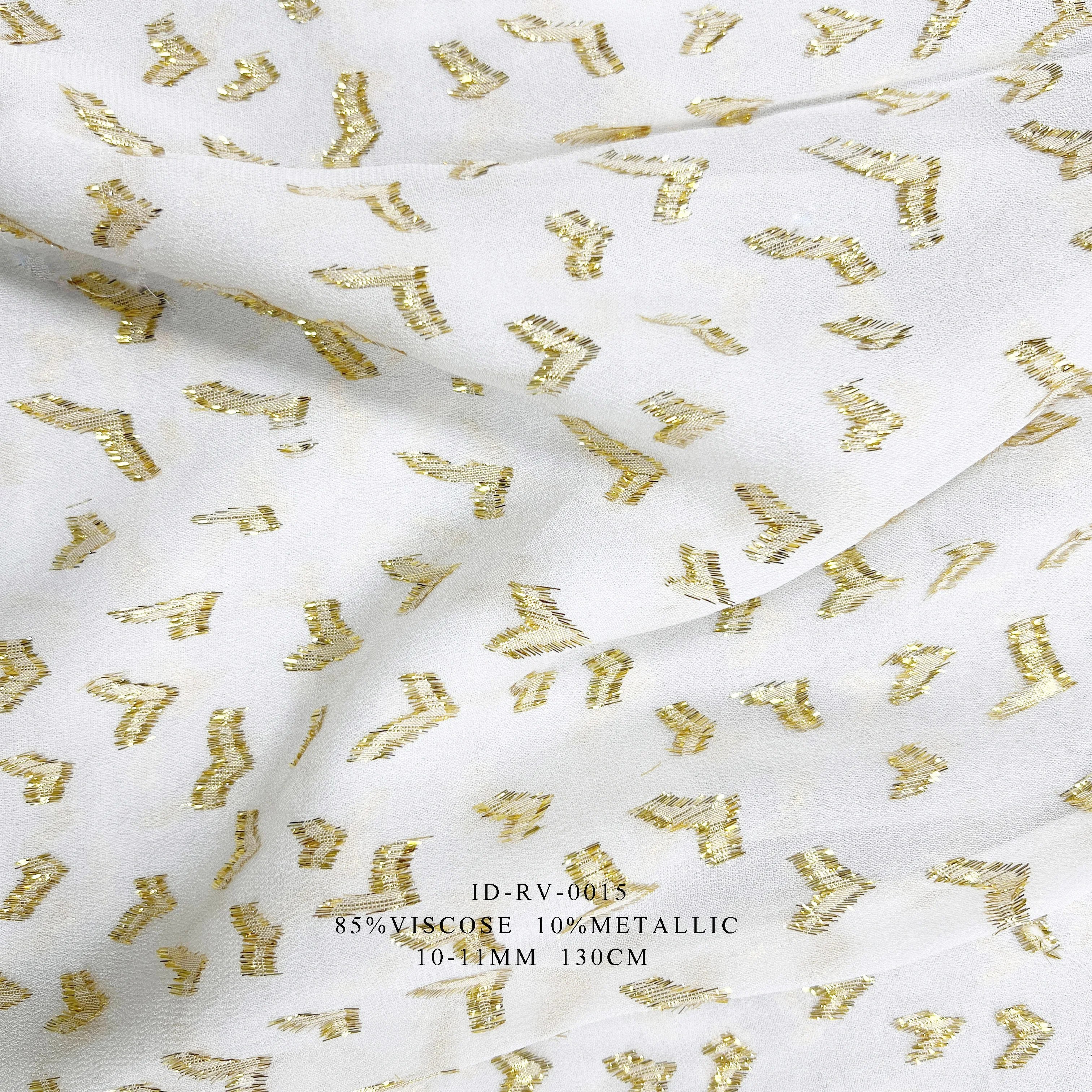 Classic Golden Lurex Jacquard Silk Viscose Metallic Blended Jacquard Fabric For Women Dress