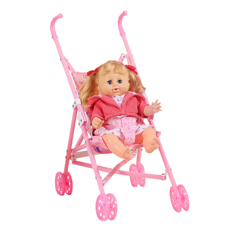 Little girl pretend play toy gift baby stroller toy IC sound fashion doll set