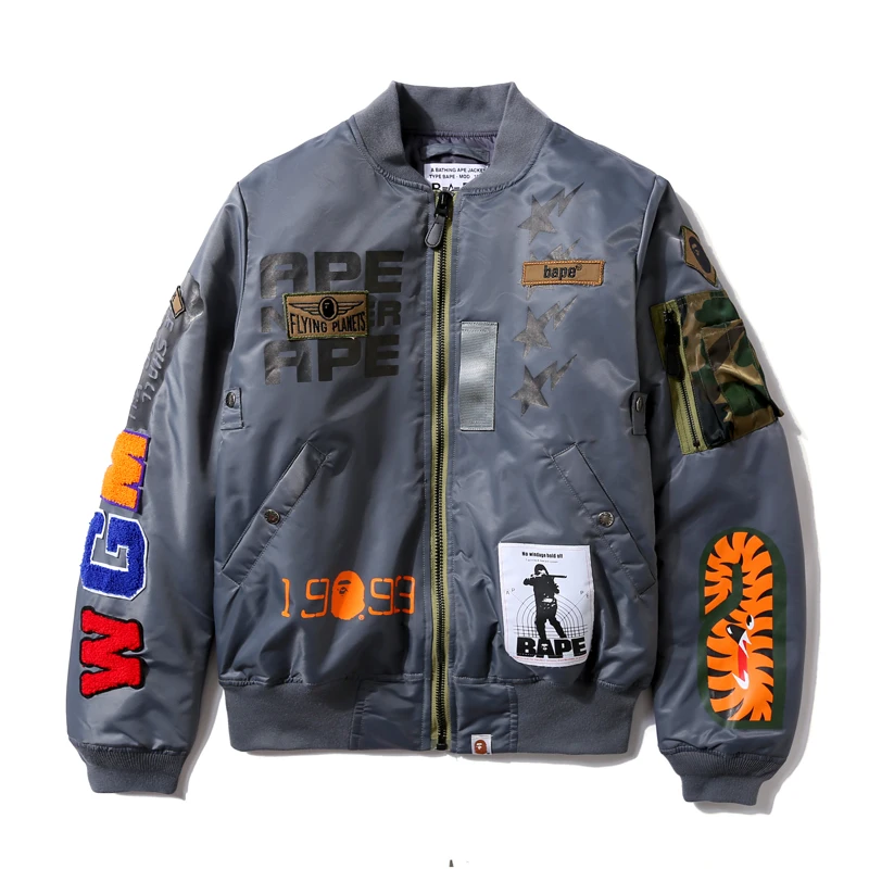 Осенне-зимняя новая куртка BAPE с хлопковой подкладкой мужская повседневная камуфляжная бейсбольная куртка в стиле пэчворк с хлопковой подкладкой серая толстовка