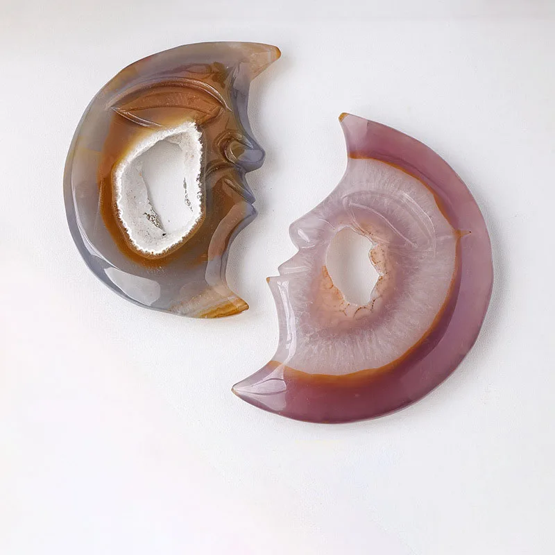 Wholesale gemstone crafts natural druzy agate geode moon face carving for home decoration