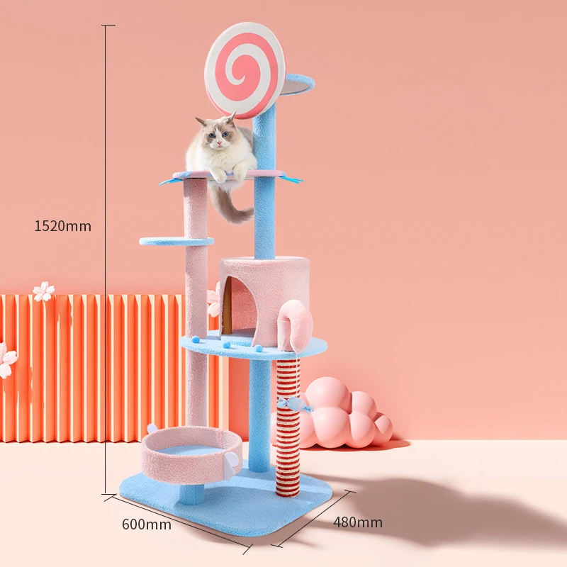 Hot Selling Large Cat Tree Tower Sisal Big Climbing Scratch Pink Blue Fresh Color Pet Scratcher Post Wood Cat Toy House