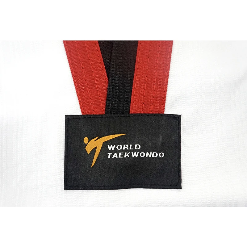 Unisex White Taekwondo Dobok Sportswear Uniform Customizable Logo OEM Service Polyester Material for Kids and Adults