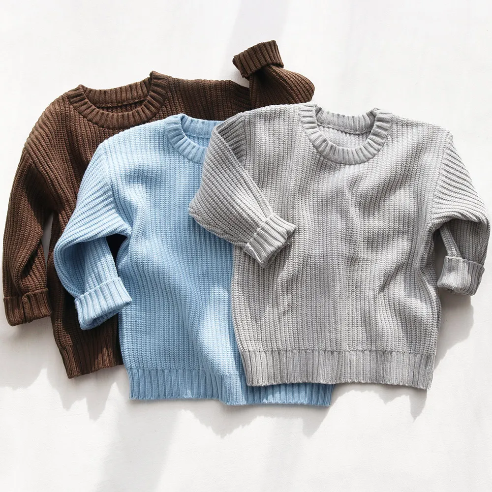 Solid Clothing Pullover Sweatshirts Loose Long Sleeve knitted sweater kids Organic Cotton Kids Knit Sweater