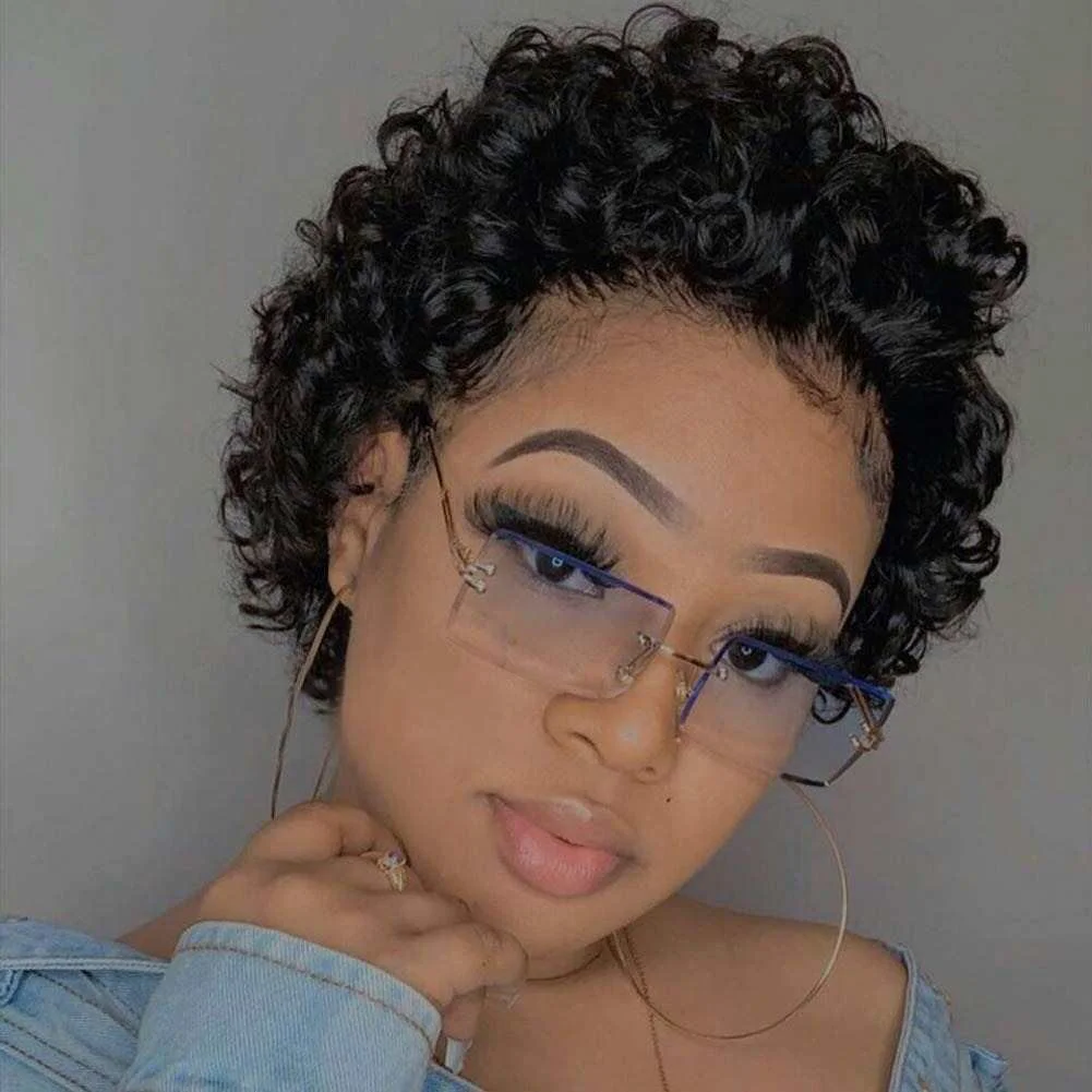 New Arrival Bob Curly Wigs Human Hair,Glueless 13x1 Short Natural Pixie Cut Wig For Women,Pre Plucked Raw Hair Lace Front Wigs