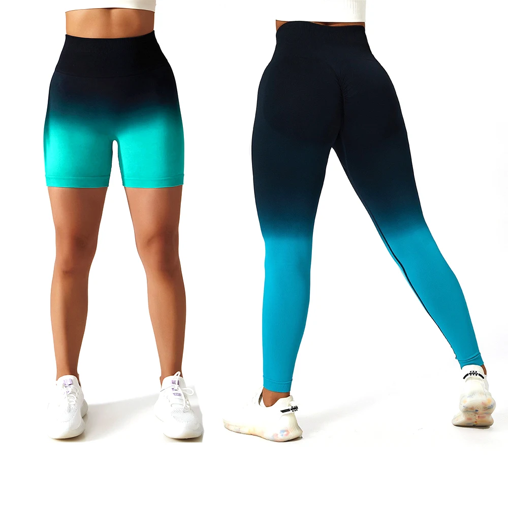 Womens Scrunch Booty Workout Cycling Shorts Bright Gradient Colors Intensify Running Leggings, Custom Seamless Gym Yoga Pants