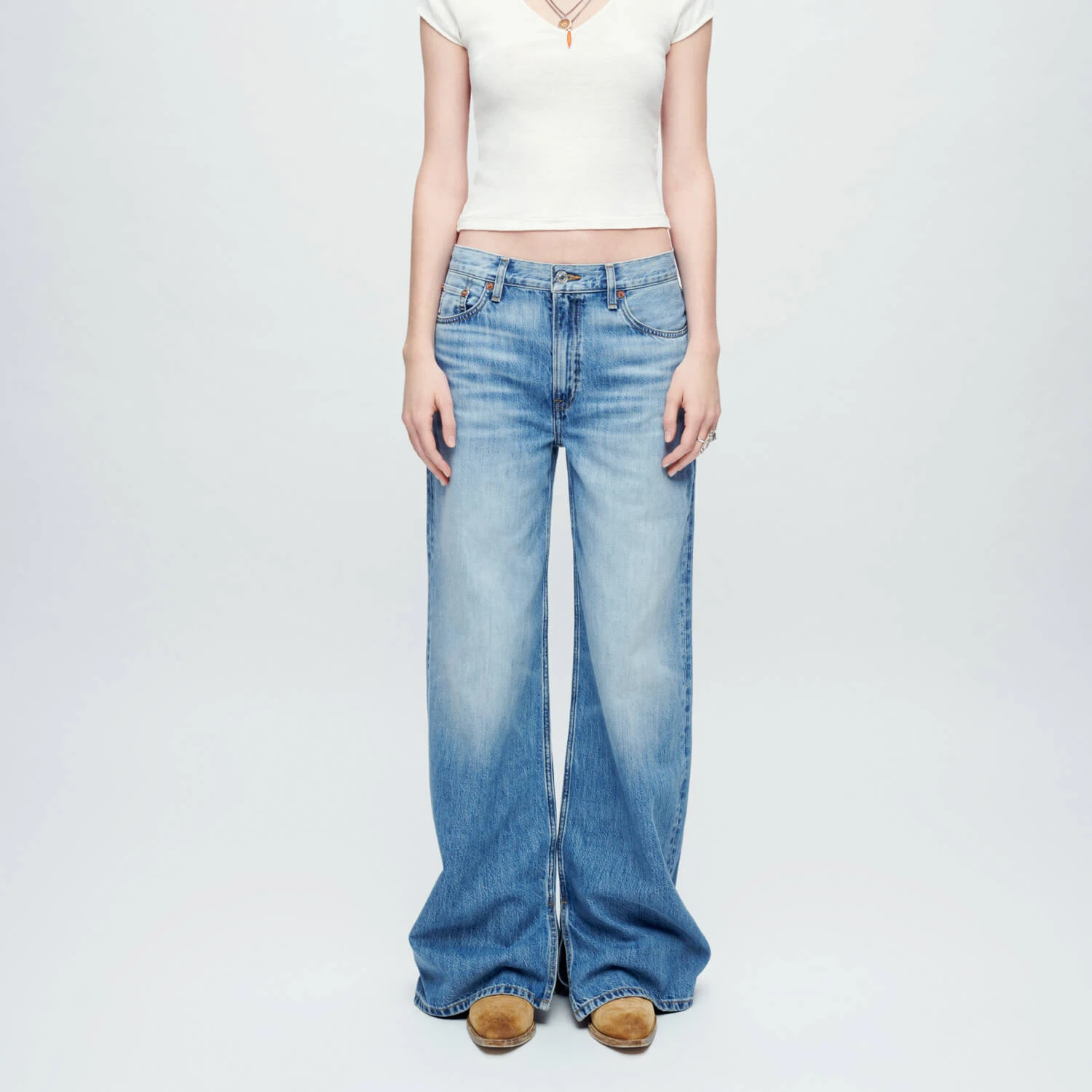 Custom Women Low Rise Wide Leg Denim Pants Loose Full Length Straight Jeans Baggy Wide Leg Jeans For Women