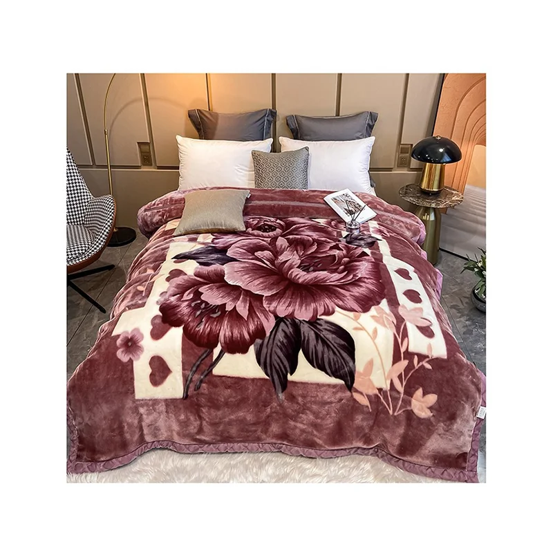 Cheap King Size Flower Mink Winter Korean Blanket Manufacturers Customized Polyester Thick Throw Raschel Bed Printed OEM Blanket
