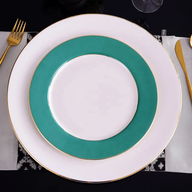 Custom printing ceramic assiette plates porcelain wedding dish gold