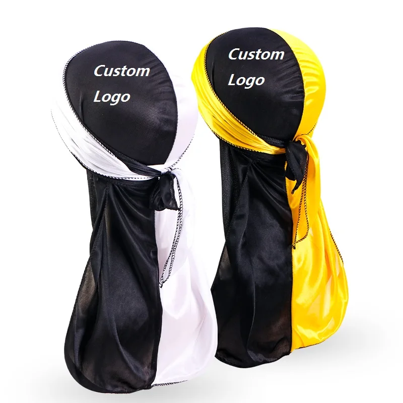 Color Blocking Durags Two Pieces/Set Custom Logo Soild Silky Comfortable Headwraps Sporty Du Rags