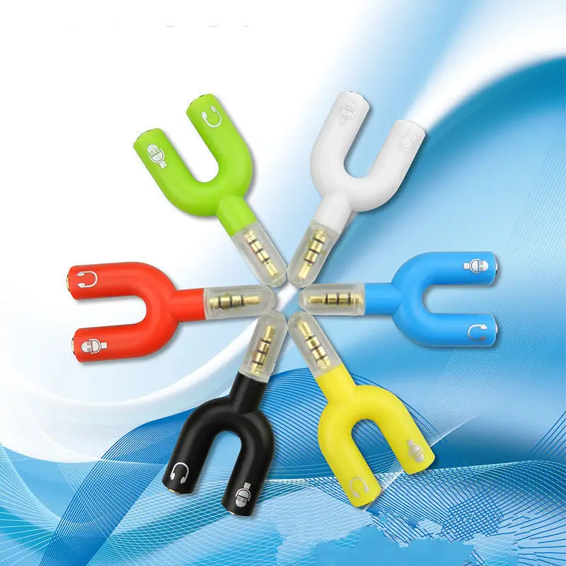 3.5mm Plug Headphone Microphone Converter Head U Type Phone Audio Connector Cable Splitter