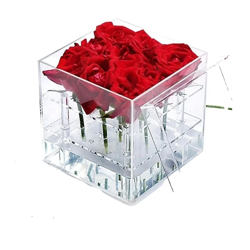 Hot Sale Customize 1 9 16 25 Holes Square Clear Acrylic Flower Storage Boxes Acrylic Rose Gift Boxes With Lid
