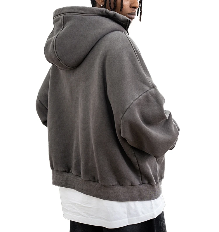 YALI Premium 3D Embossed Zip Up Custom Ninja Double Zipper Sherpa Lined Washed Hoodie