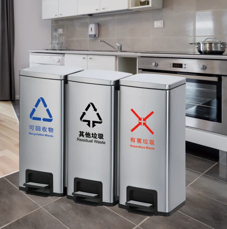 Large Customized Stainless Steel Kitchen Trash Can Commercial Recycling Bin Foot Waste Bin Pedal