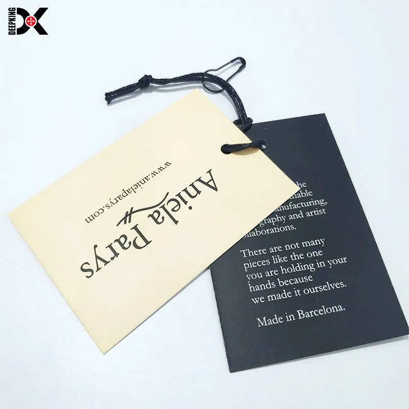 Wholesale Custom Kraft Paper Labels Tag Safety Pins Wax String Leather Jeans Screen Printed Hang Tags