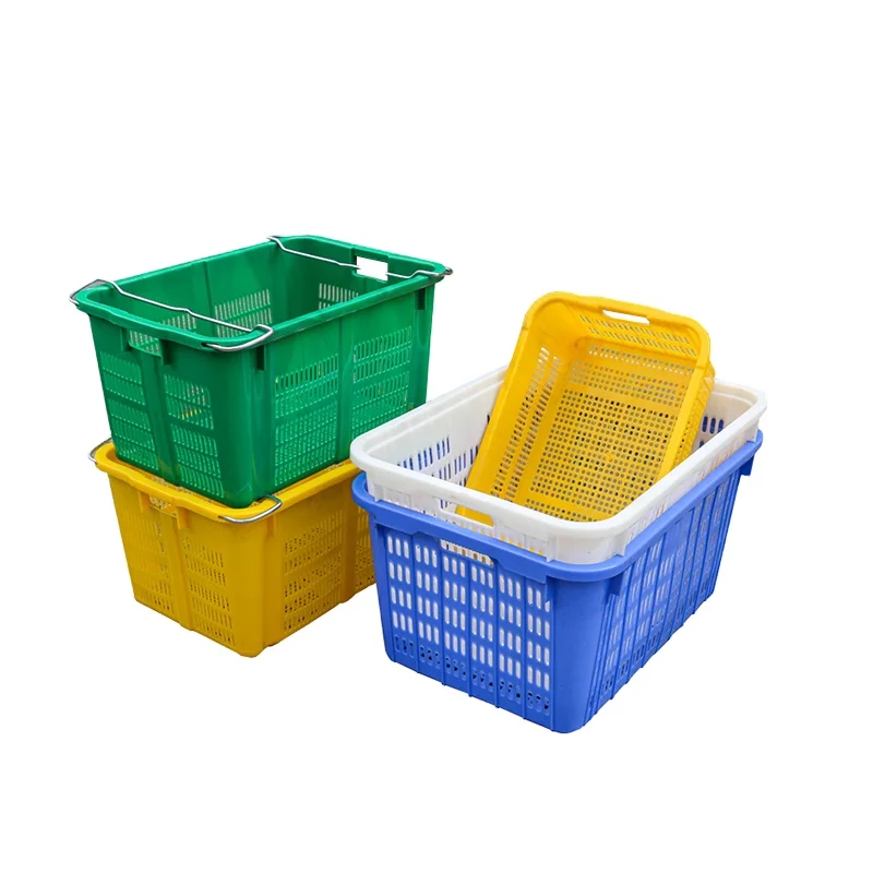 Heavy Duty HDPE Food Grade Stackable Storage Mesh Trays Mesh Stack Vented Plastic Crates Basket For Fruit Vegetable