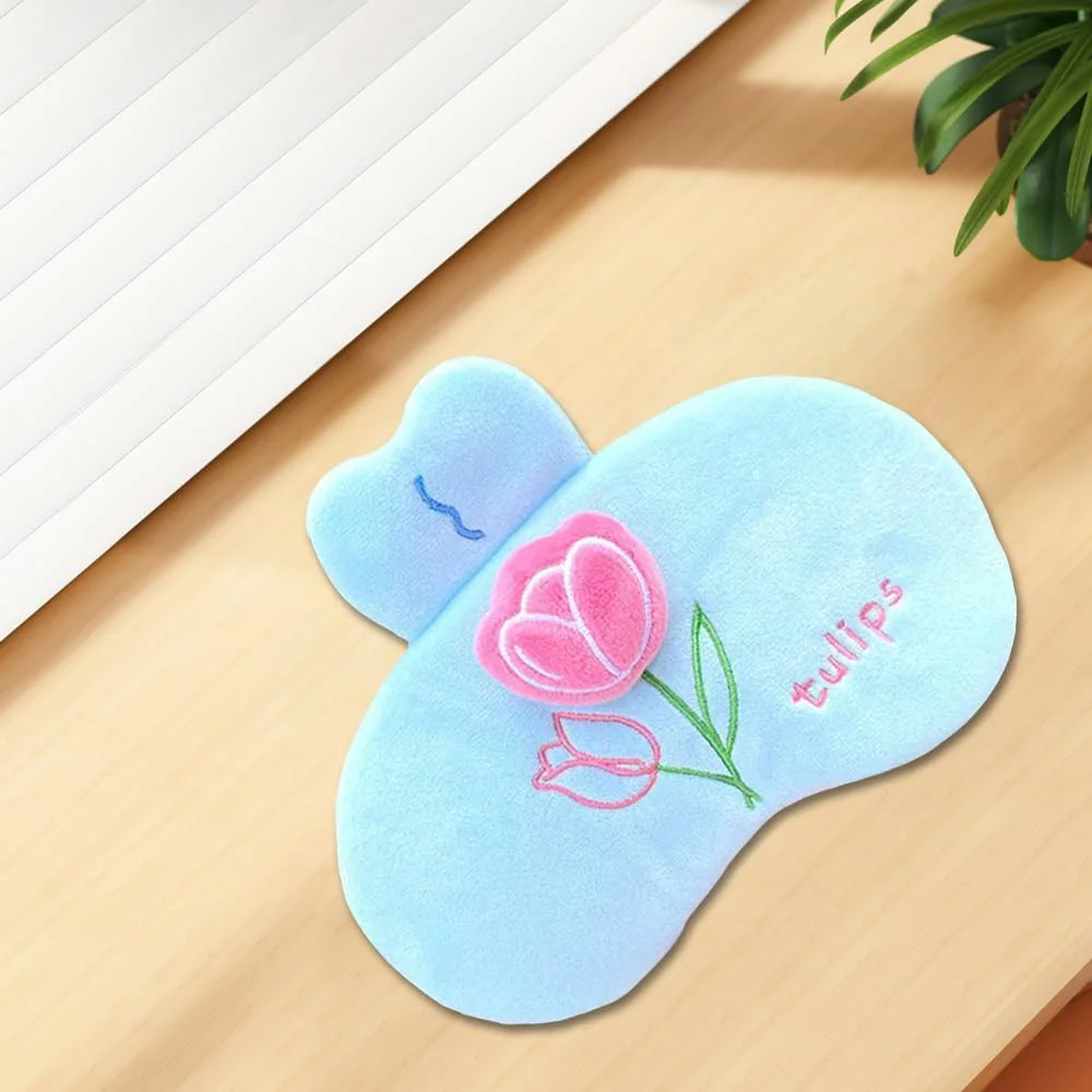 Adjustable Plush Sky Blue Tulip Cartoon Charming Eyes Protection Deep Sleep Cover for Girls Women Soft Portable Cheap Eye Mask