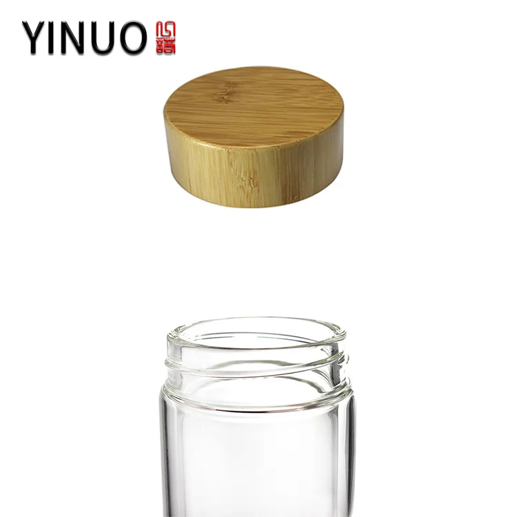 custom borosil glass fruit tea water bottle with tea infuser and wood lid