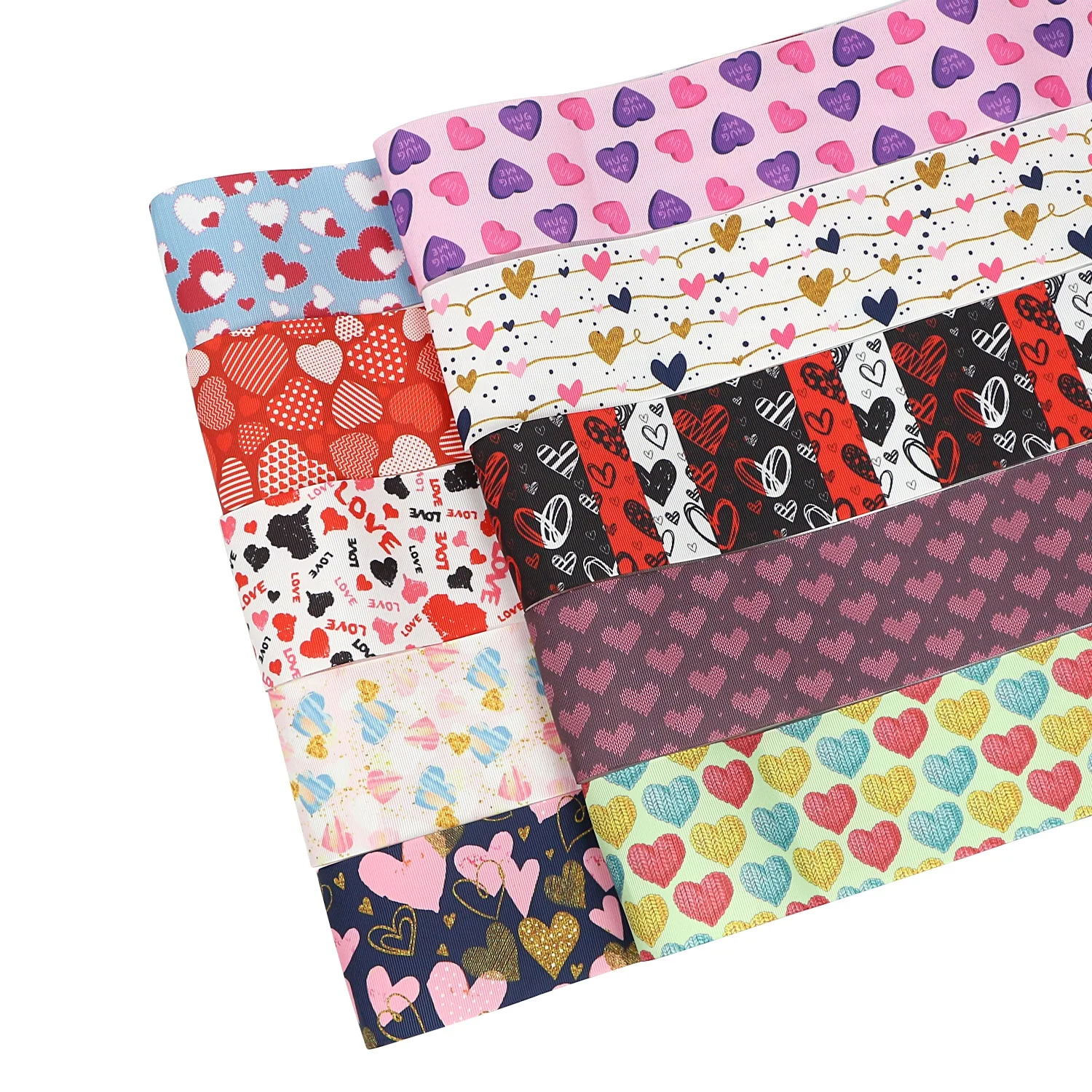 Huihuang High Quality Printed Polyeser Grosgrain Red Pink Valentine Day Ribbons Custom Ribbon Brand
