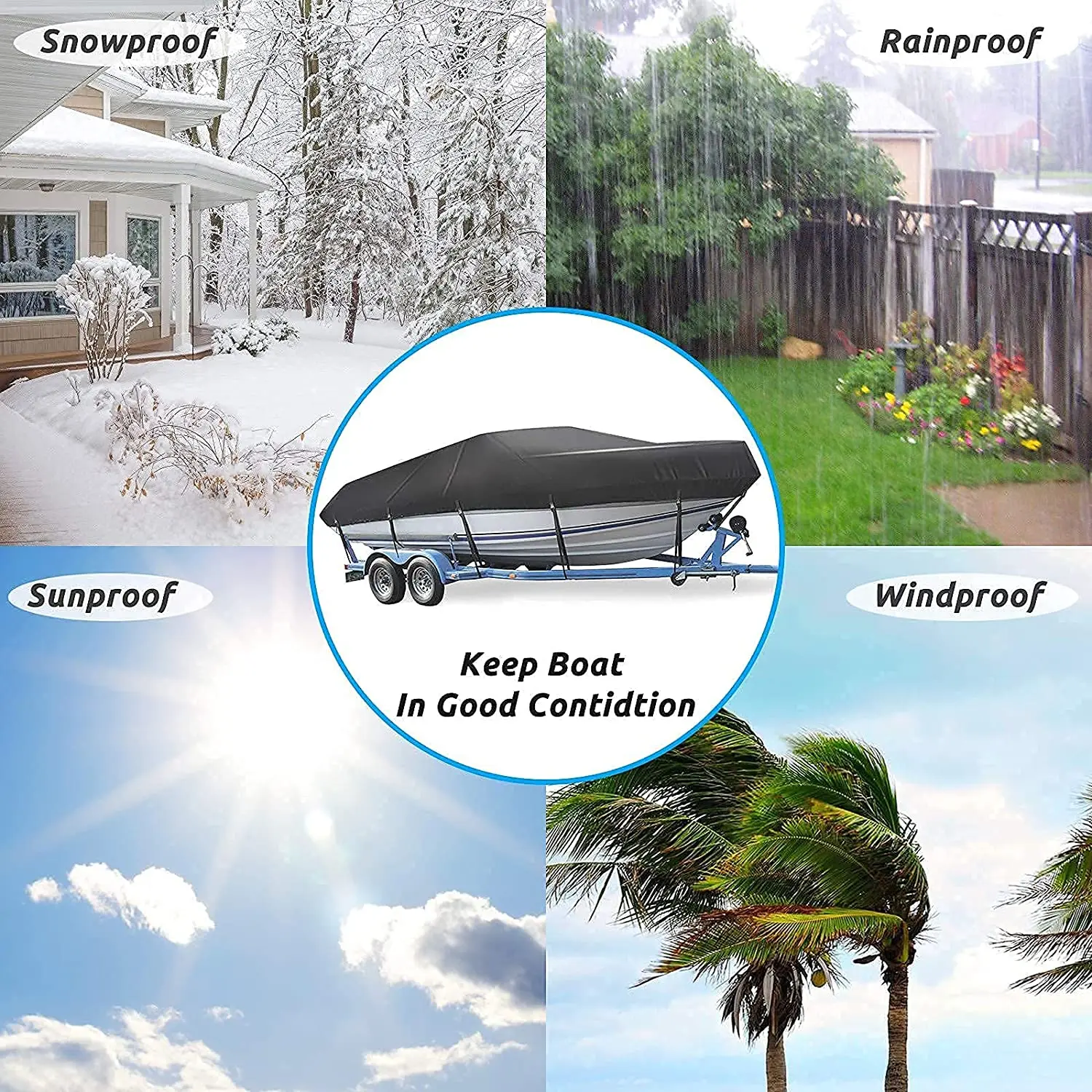 Heavy duty waterproof tractor cover, UV resistant marine class porthole compatible bass boat, V-hull fishing runway boat