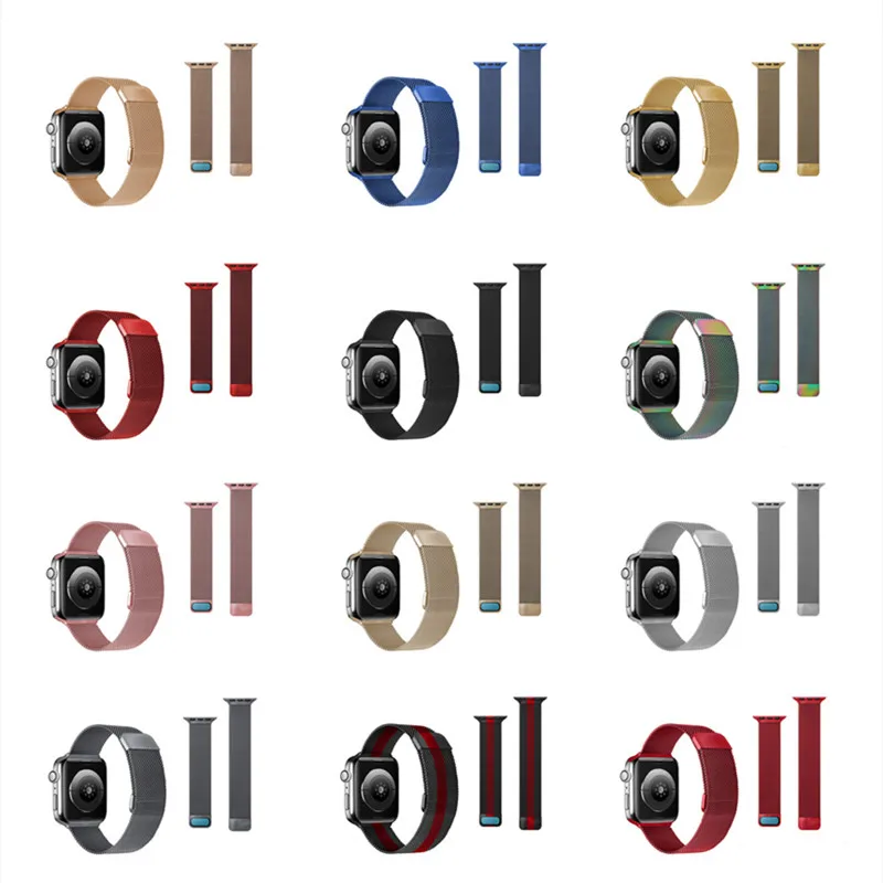 metal double magnetic watch band for apple watch series 7 band 41mm 45mm milanese buckle watch band