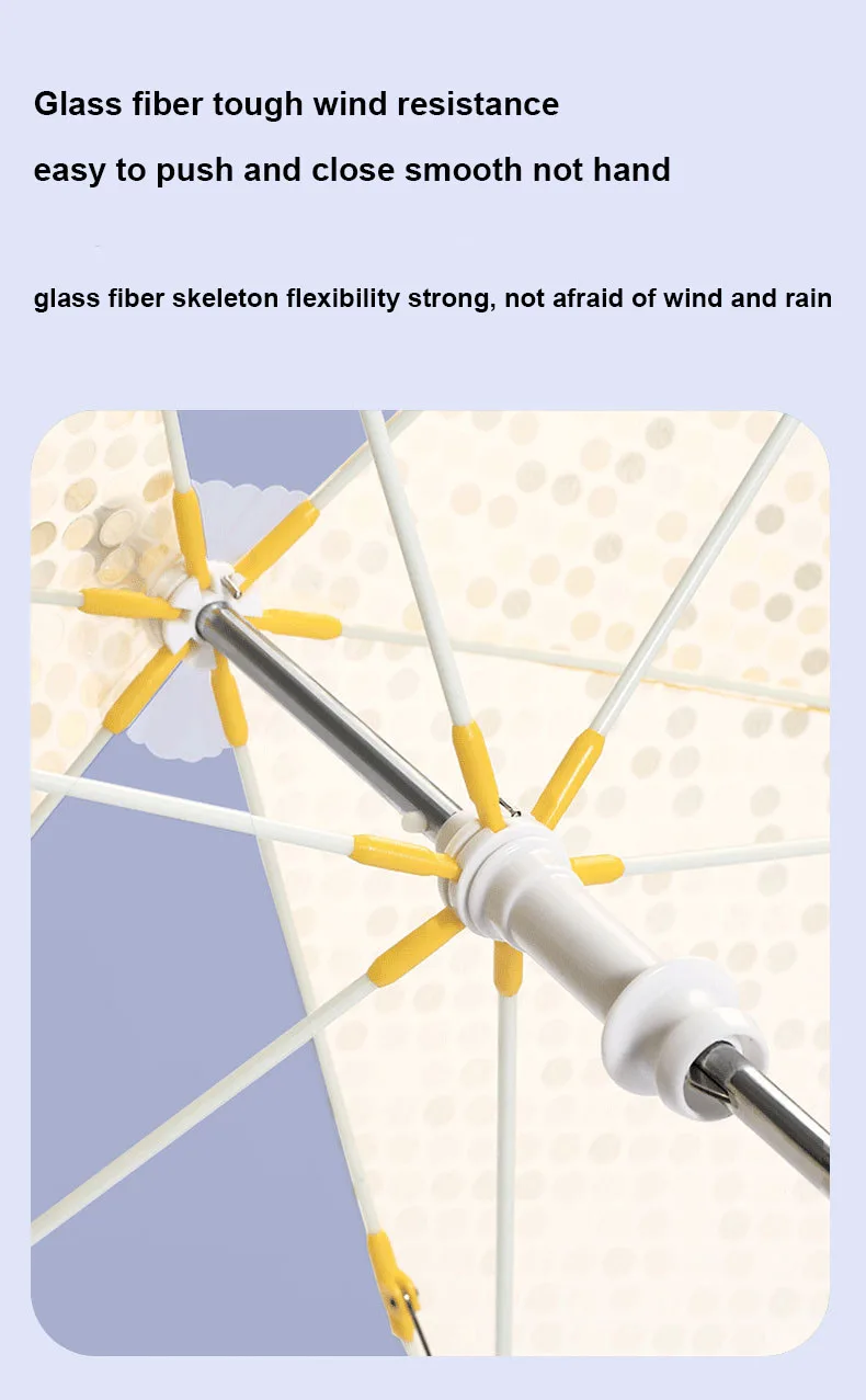 Pure Round Corner Safe Kid Dome Children Mushroom Umbrella Compact Portable Folding Umbrella With Safety Night Reflective Strip