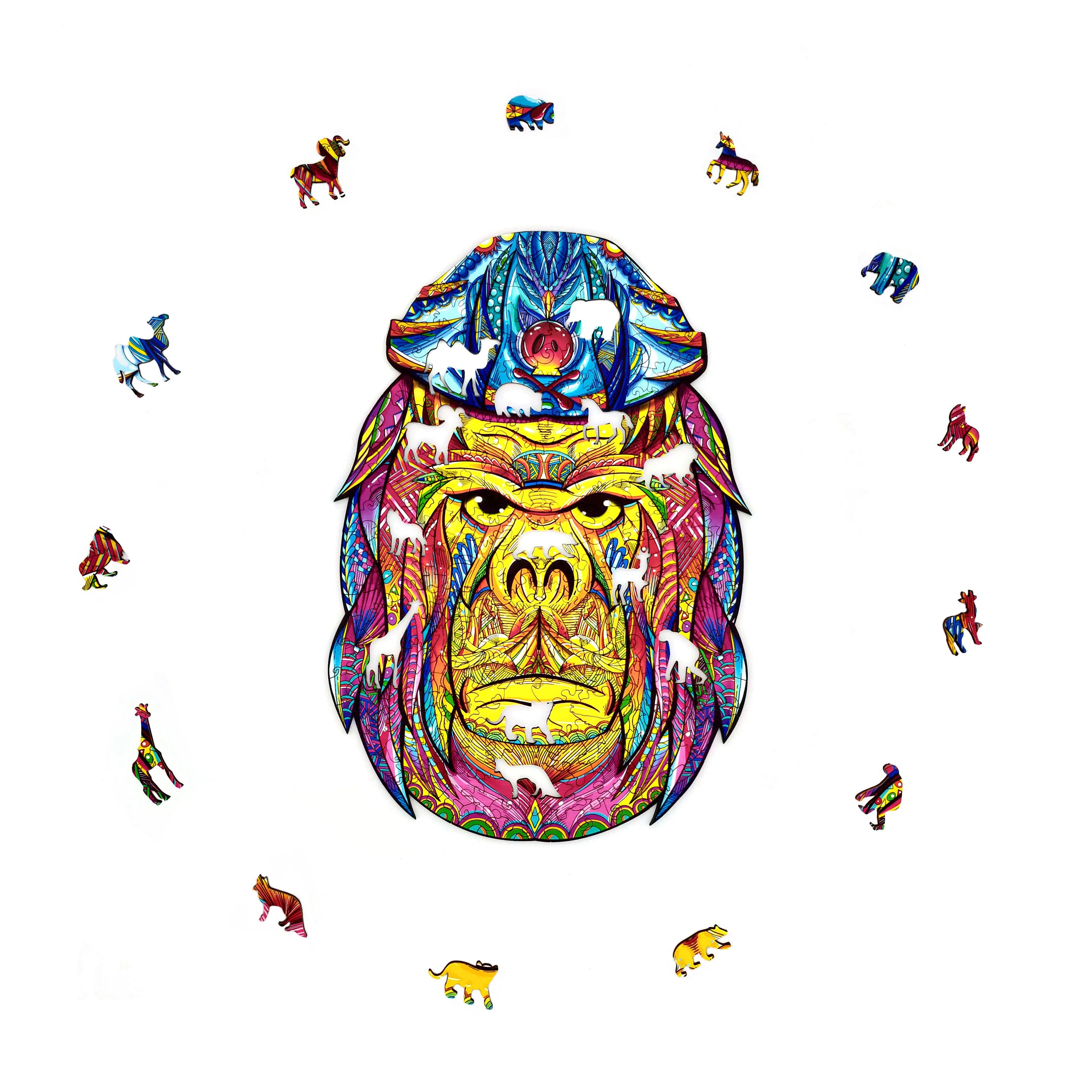 2022 Hongya Wild wooden animal jigsaw puzzle Wooden Blocks Puzzle Baby Coloful Jigsaw Puzzle Game For Kids Early Learning