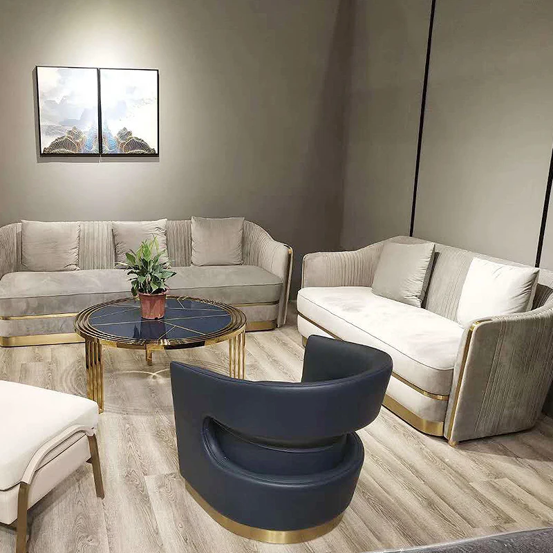 New high quality grey velvet italian sofa set designs luxury 3 seater sofa gold modern living room furniture sofa set 3 2 1
