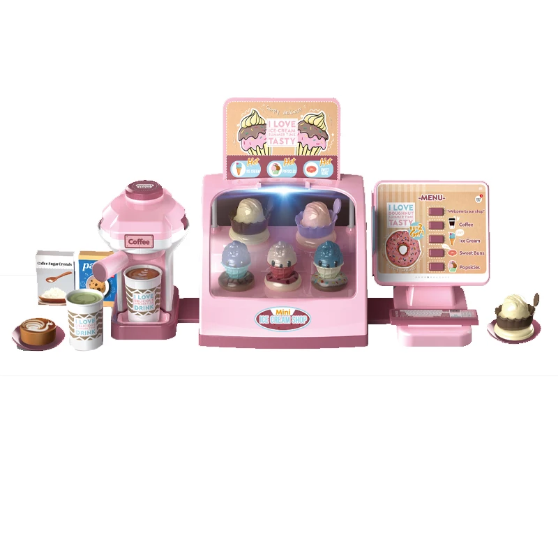 QS High Quality Preschool Kids Pretend Play Shop Counter House Set Toys Plastic Supermarket Cash Register Toys With Sound Light