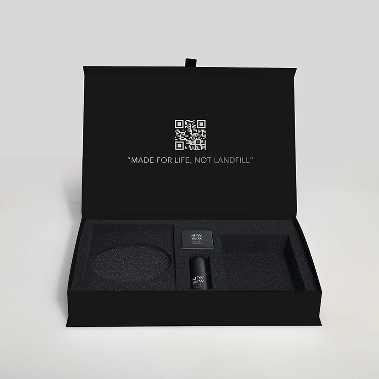 Custom Black With Lid And Foam Insert Luxury Skincare Magnetic Gift Box For Cosmetic Packaging