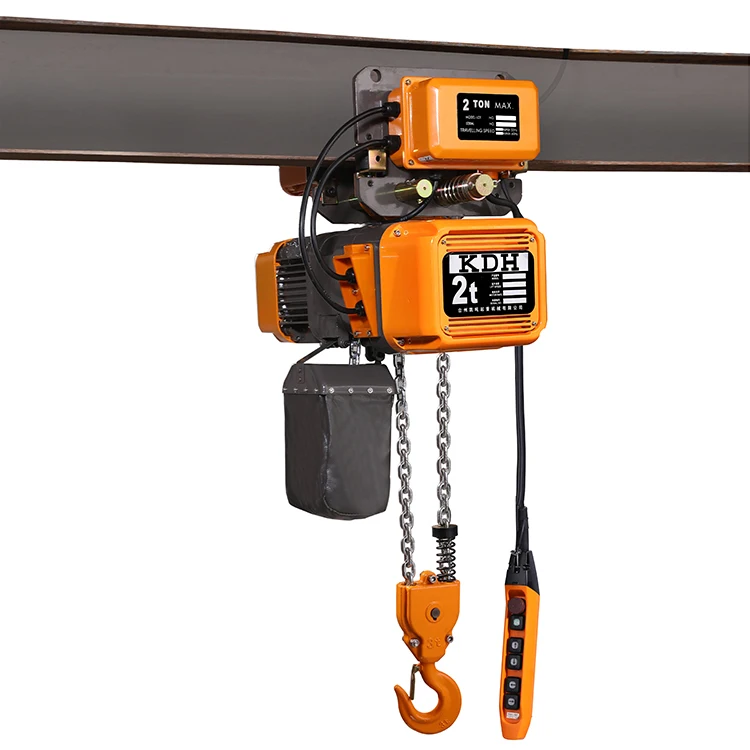 KDH high quality 2 ton single speed 3kw traveling type electric chain hoist with trolley