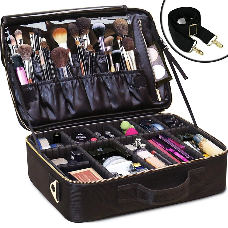 Soft Bags & Cases Portable Makeup Beauty Travel Professional Cosmetic With Adjustable Divider and Zipper