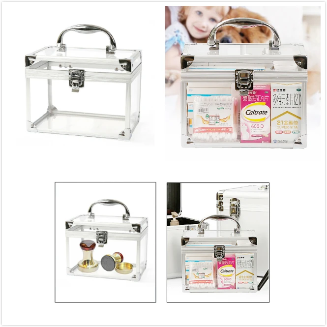 Multi-function acrylic lockable storage metal briefcase storage portable aluminum box professional tool case with handle