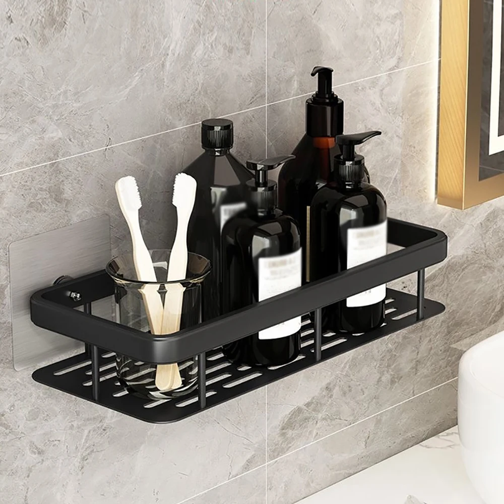 Hot Sale Bathroom Wall Mounted racks Adhesive Storage Holder aluminum Double Tiers Bathroom Shelf Shower Caddy Storage Shelf