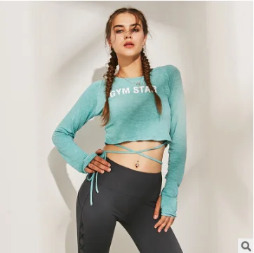 
New bandage yoga clothes long sleeves loose leisure leaking umbilical running fitness clothes were thin sports jacket women 