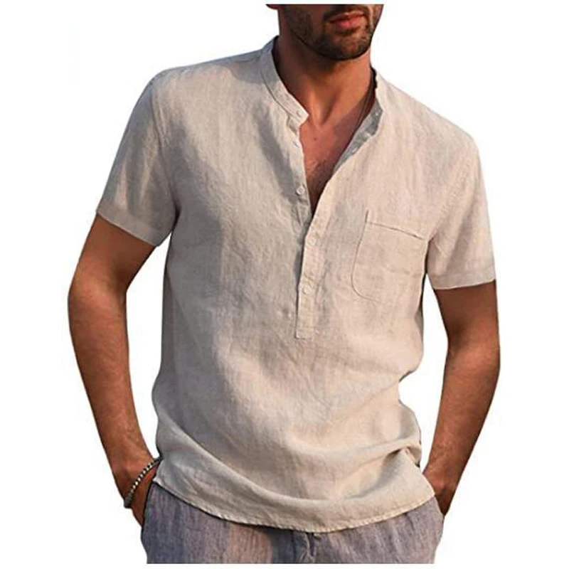 
New Shirts Custom Logo Boys Young Man Business Casual Linen Summer Shirts Custom Logo Shirts for Men Casual T-shirts Men 