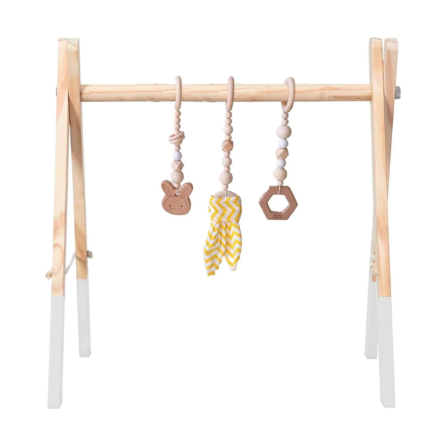 Westshore Foldable Baby Play Gym Frame Activity Gym with 3 Wooden Baby Teething Toys Montessori Baby Activity Gym Nursery Decor
