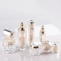 Empty Lotion Bottle with Pump Acrylic Cosmetic Jars Beauty Cream Container Golden Plastic Packaging