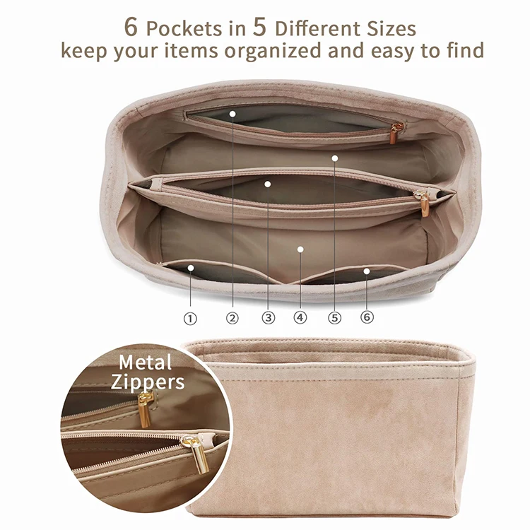 High quality hot selling new Italian Alcantara purse handbag accessories insert bag organizer