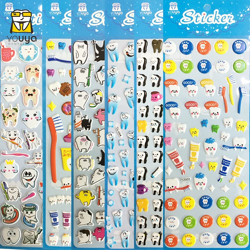Dental Molar Shaped Cartoon Teeth Stickers Cute Tooth Paper Stickers Plastic Sticker For Dental Gift