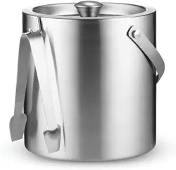 Double Wall Stainless Steel Insulated Ice Bucket With Lid and Ice Tongs 3 Liter Included Strainer Keeps Ice Cold  Dry