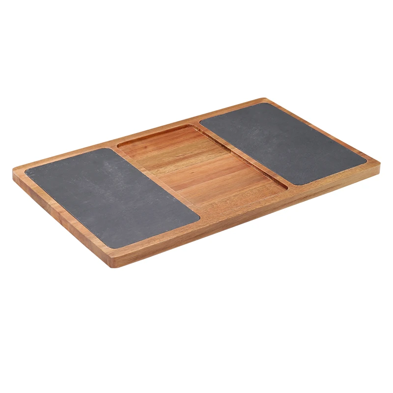 Custom Acacia Wood and Black Slate Cheese Board Kitchen Serving Food Fruit Vegetable Meat Cutting Board