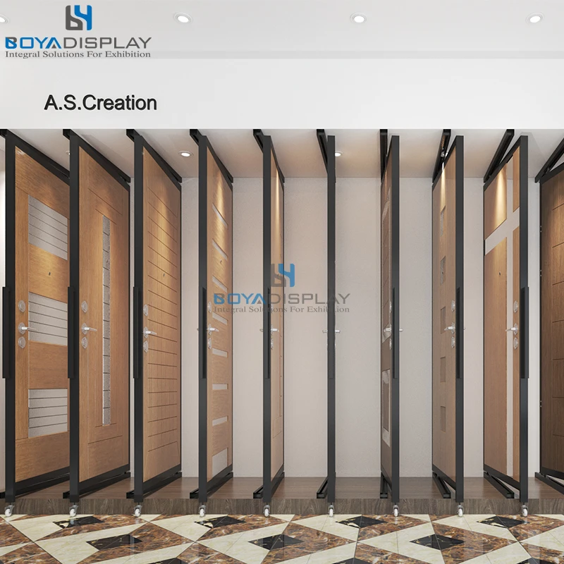 Holder Stable Quality Page-Turning Door Rotating Slider Type Display Cabinet Doors Stand Rack For Wooden Door Showroom