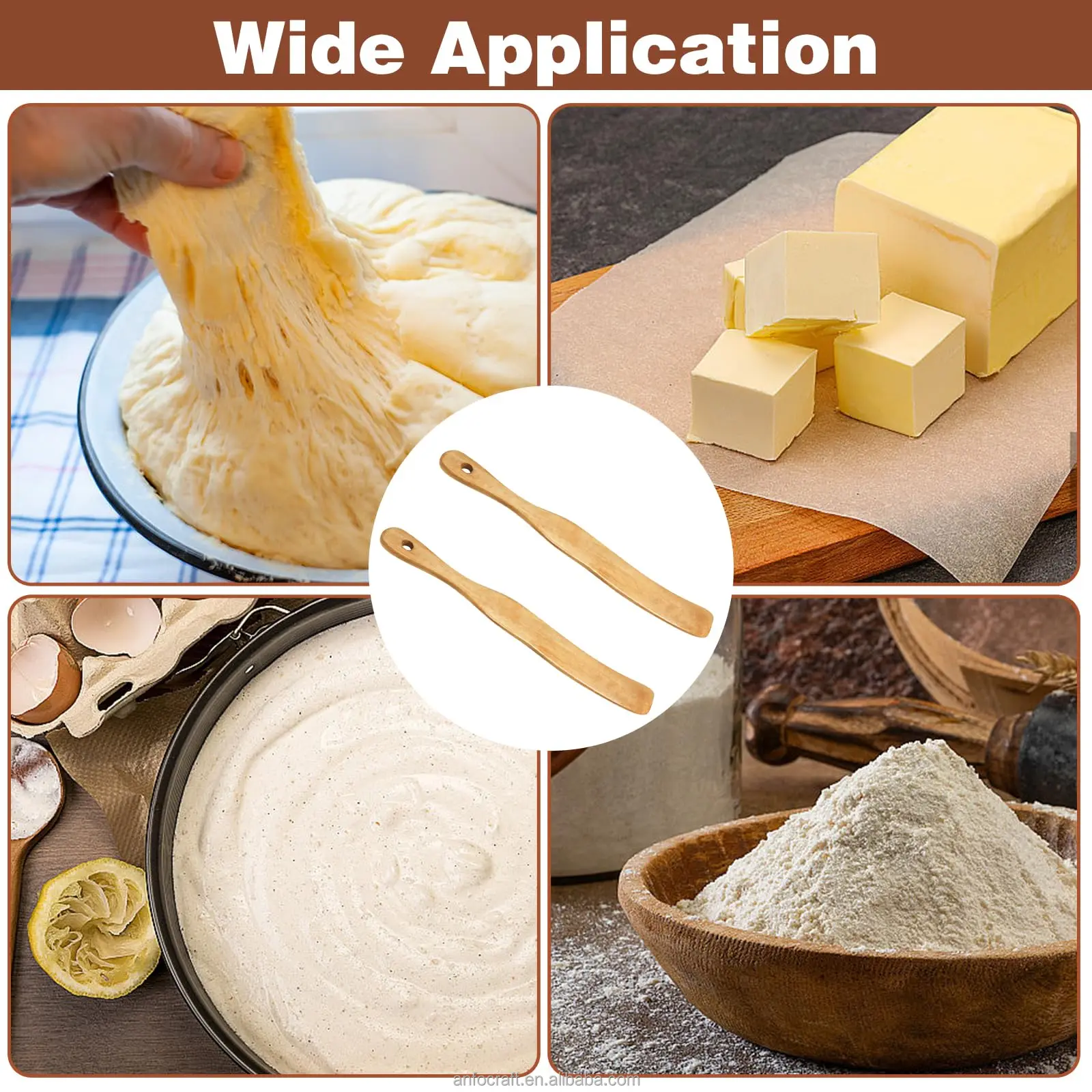 Wooden Sourdough Spurtle Kitchen Cooking Tool with Hanging Holes Dough Stir Spatula for Baking and Cooking