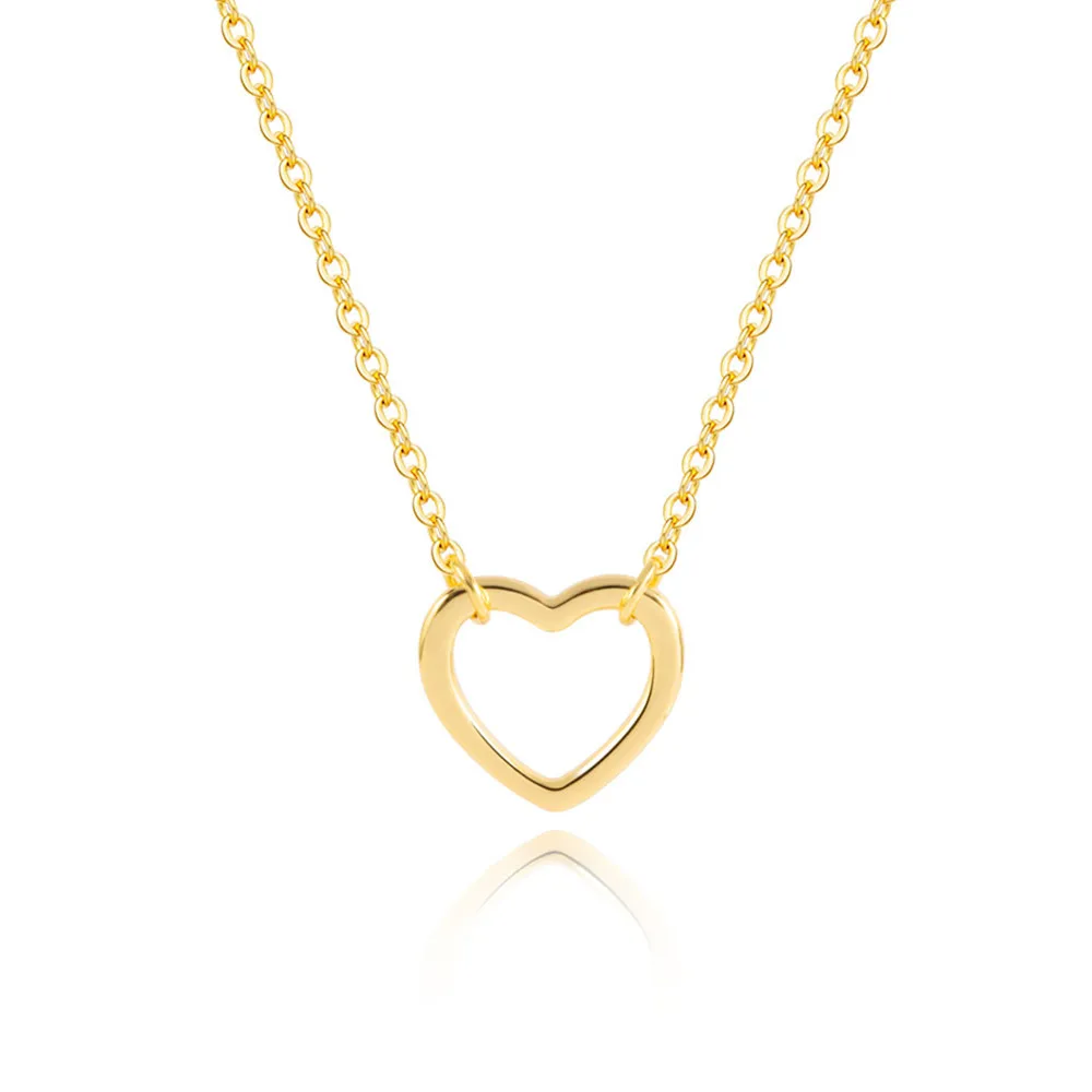 NUORO RTS Brass 14k Gold Color Chain Statement Necklace For Women Gold Filled Hollow Heart Charm Necklace