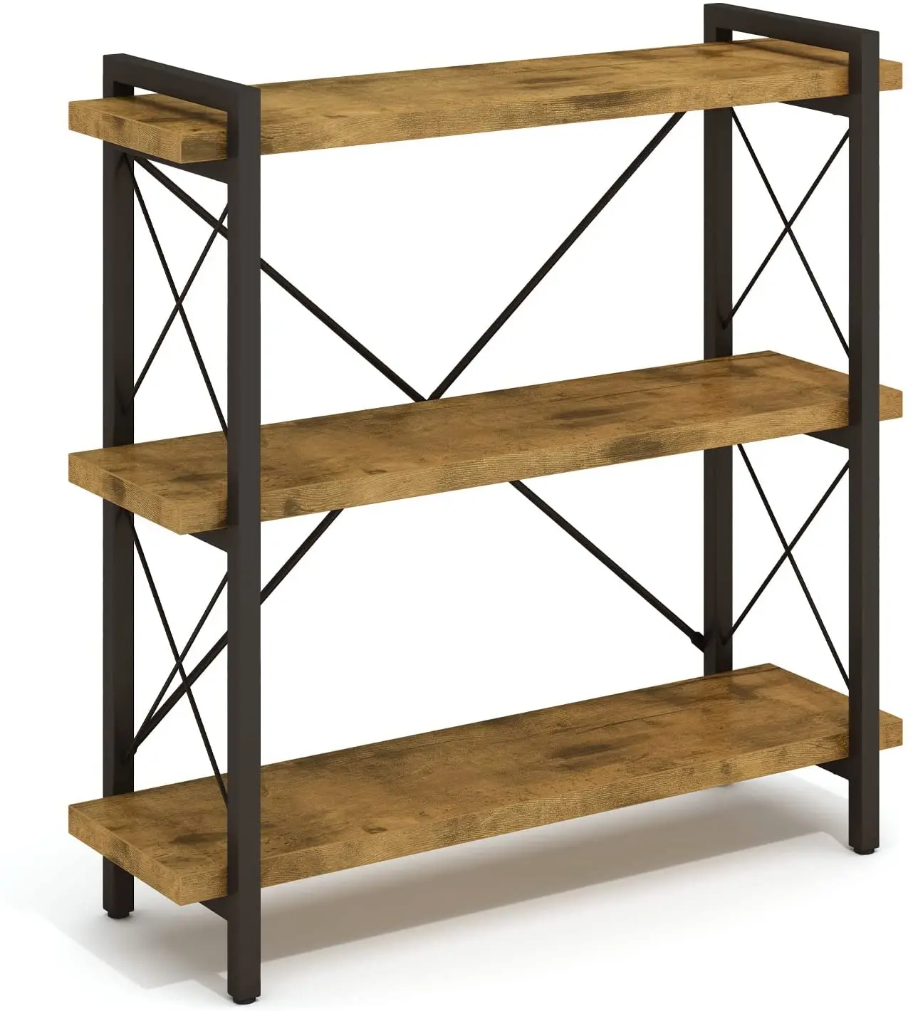 Modern furniture 3 Layers Metal Bookcases Rustic Industrial Bookshelf Ladder Book Shelf Wooden For Living Room