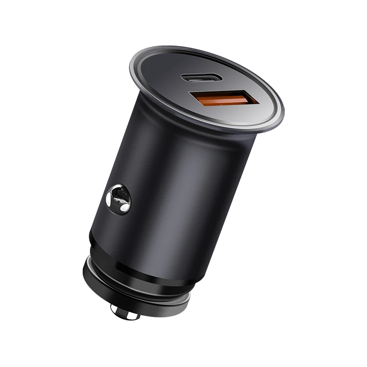 DataRoad Dual Usb fast charging Car Charger Adapter 2 Usb Port Type C Metal Mini PD Car Charger For Phone