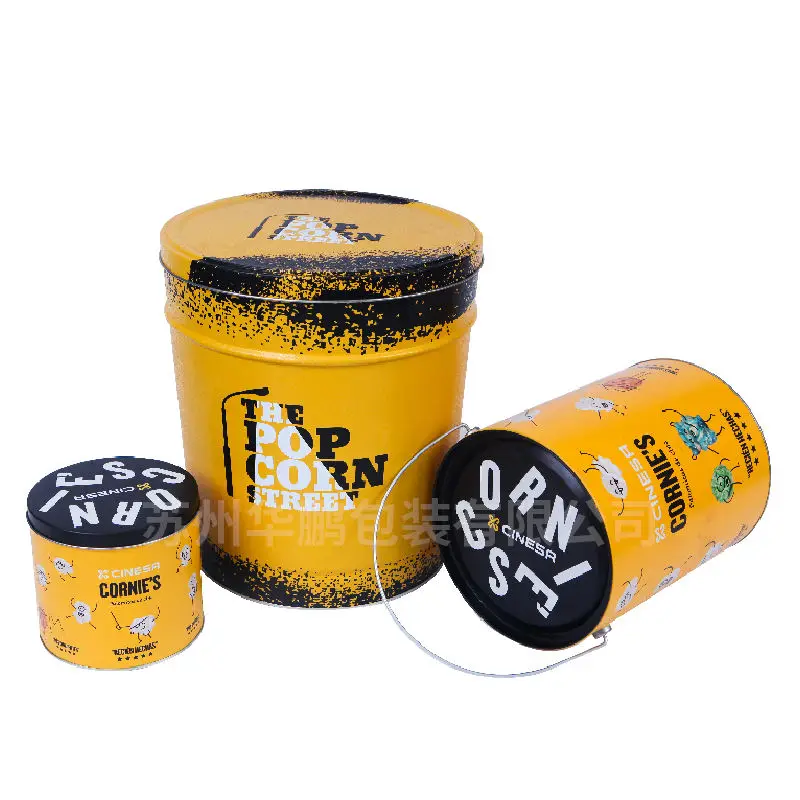 Direct Factory Wholesale Popcorn Packaging Buckets  Metal Tin Custom Popcorn Buckets Large Tin Storage Box